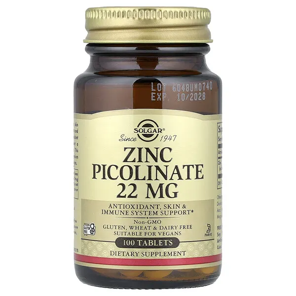 Solgar Zinc Picolinate, 22 mg, 100 Tablets