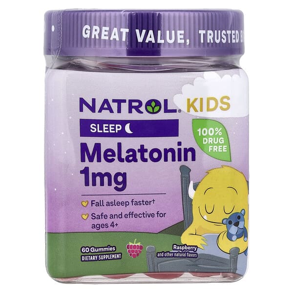 Natrol Kids, Melatonin Gummies, Ages 4+, Raspberry, 1 mg, 60 Gummies