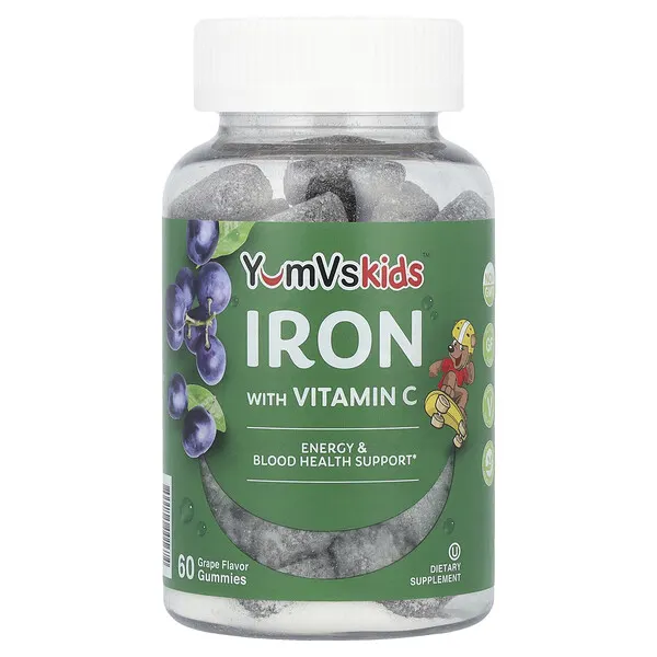 YumVs Iron with Vitamin C Gummies, Grape, 60 Gummies