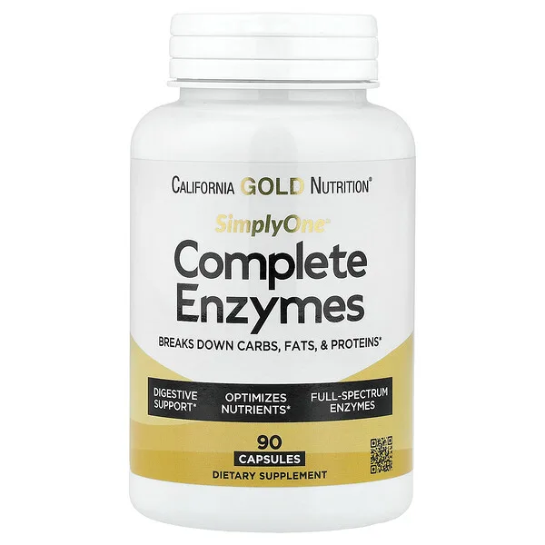California Gold Nutrition SimplyOne®, Complete Enzymes with Betaine HCl, Ox Bile Extract, Full-Spectrum Enzymes, and Bromelain, 90 Capsules