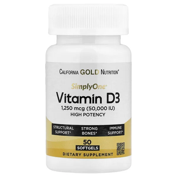 California Gold Nutrition SimplyOne®, Vitamin D3, 1,250 mcg (50,000 IU), 50 Softgels
