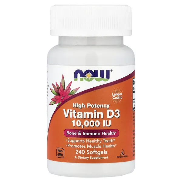 NOW Foods Vitamin D-3, High Potency, 240 Softgels (250 mcg per Softgel)