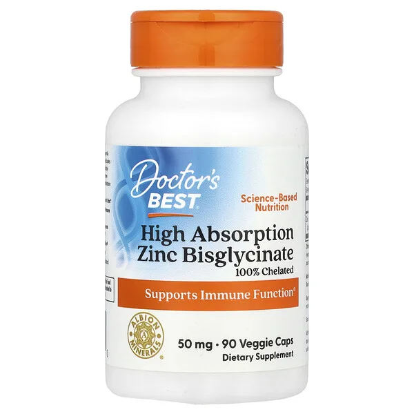 Doctor's Best High Absorption Zinc Bisglycinate, 50 mg, 90 Veggie Caps