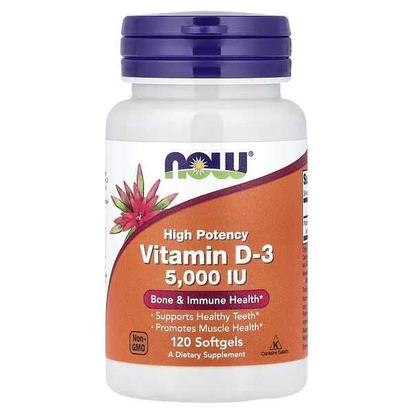 NOW Foods Vitamin D-3, High Potency, 125 mcg (5,000 IU), 120 Softgels