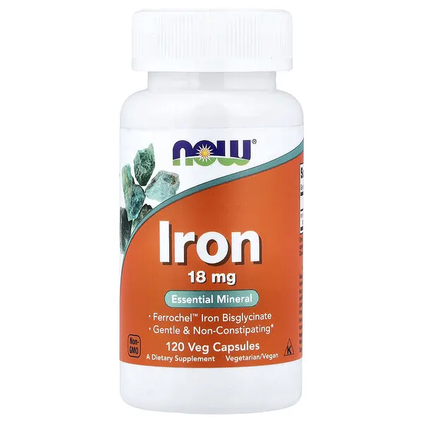 NOW Foods Iron, 18 mg, 120 Veg Capsules