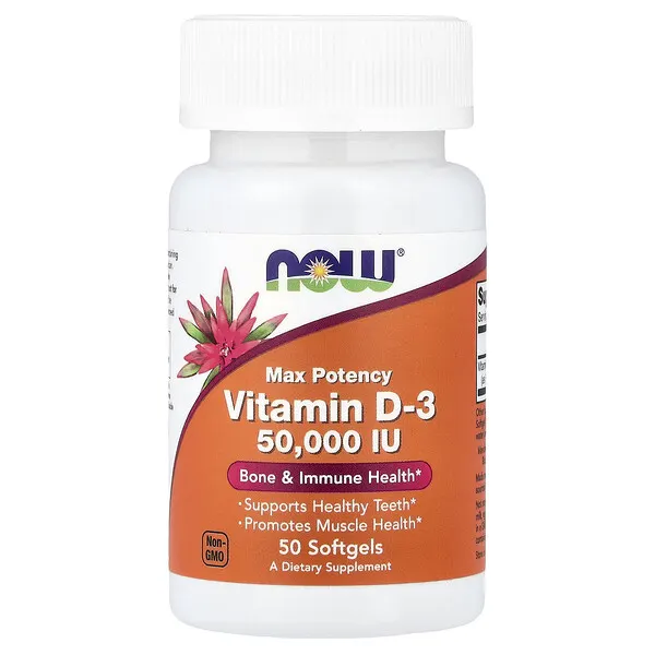 NOW Foods Vitamin D-3, Max Potency, 50,000 IU, 50 Softgels