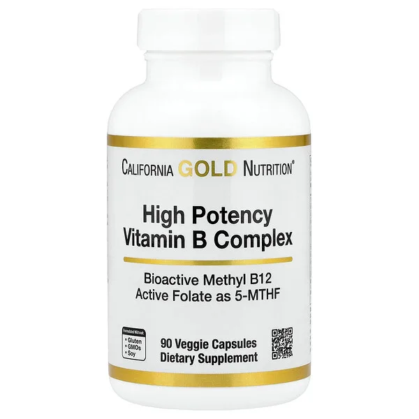 California Gold Nutrition High Potency Vitamin B Complex with Methyl Folate & Methyl B12, 90 Veggie Capsules