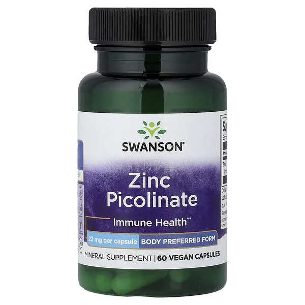 Swanson Vitamins Zinc Picolinate, 22 mg, 60 Vegan Capsules