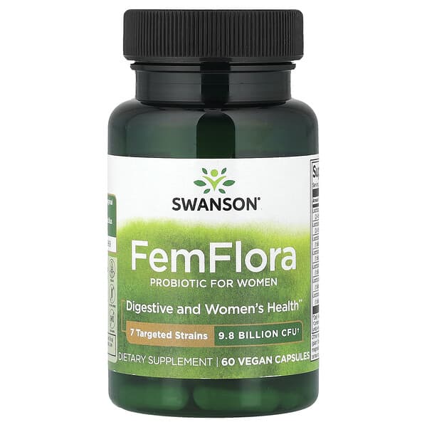 Swanson Vitamins FemFlora, Probiotic For Women, 9.8 billion CFU, 60 Vegan Capsules