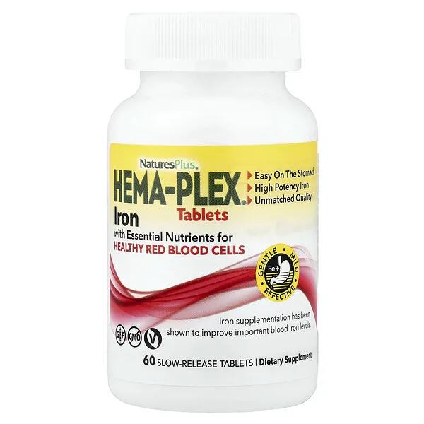 NaturesPlus Hema-Plex®, Iron with Essential Nutrients for Healthy Red Blood Cells, 60 Slow-Release Tablets