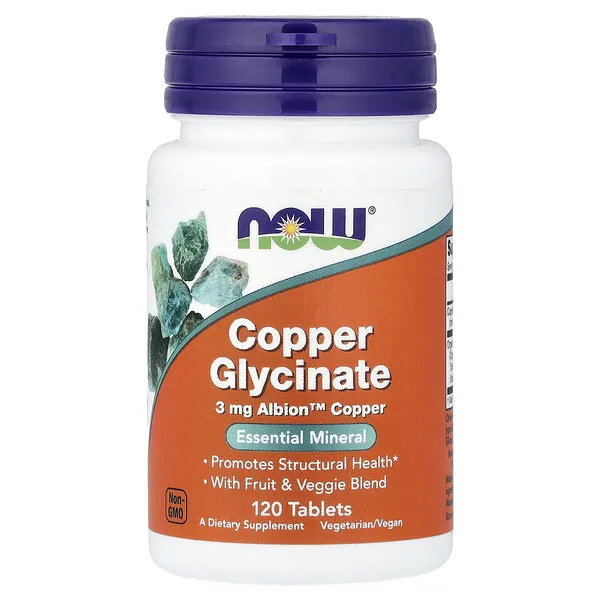 NOW Foods Copper Glycinate, 120 Tablets