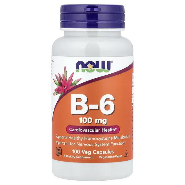 NOW Foods B-6, 100 mg, 100 Veg Capsules