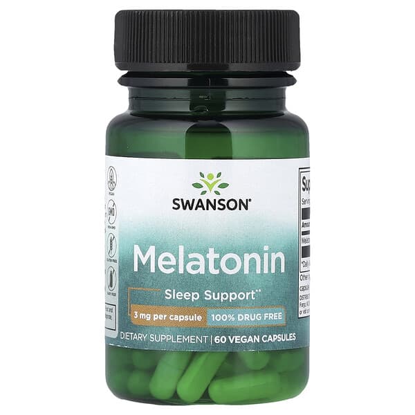 Swanson Vitamins Melatonin, 3 mg, 60 Vegan Capsules