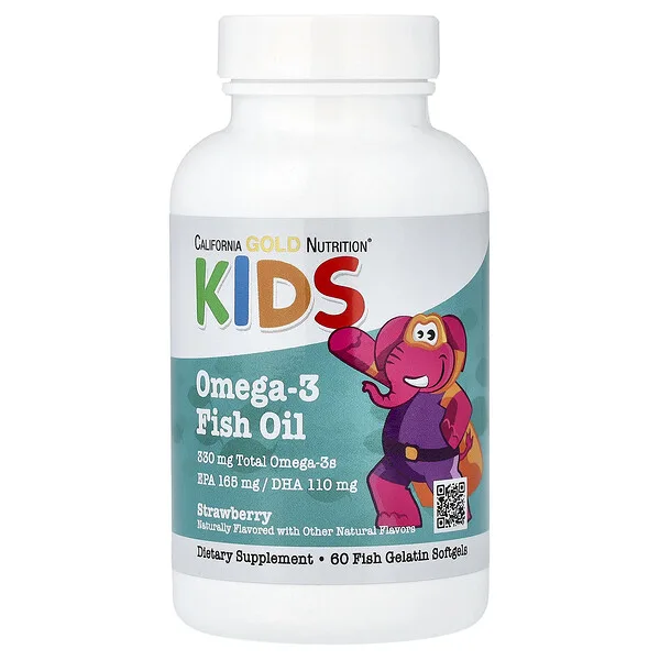 California Gold Nutrition Kid’s Omega-3 Fish Oil, Natural Strawberry, 60 Fish Gelatin Softgels