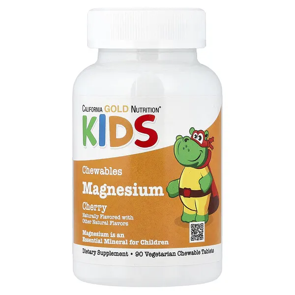 California Gold Nutrition Chewable Magnesium for Children, Cherry, 90 Vegetarian Tablets (50 mg per Tablet)