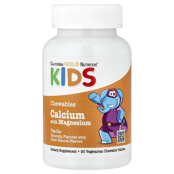 California Gold Nutrition Chewable Calcium with Magnesium For Children, Vanilla, 90 Vegetarian Tablets