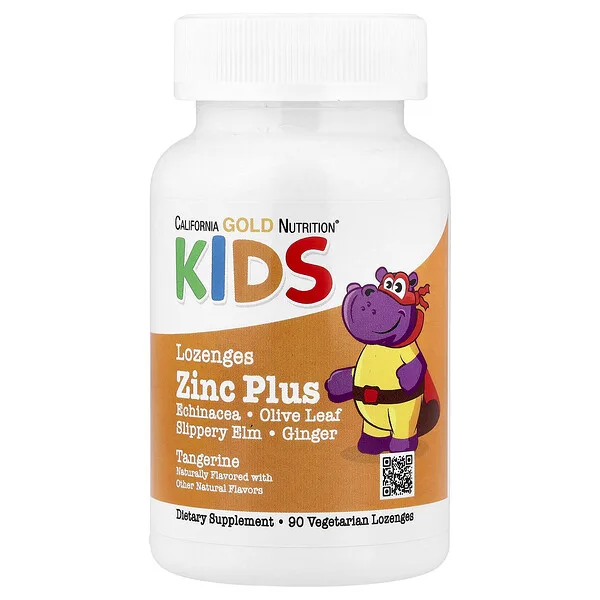 California Gold Nutrition Zinc Plus Lozenge For Children, Natural Tangerine, 90 Vegetarian Lozenges