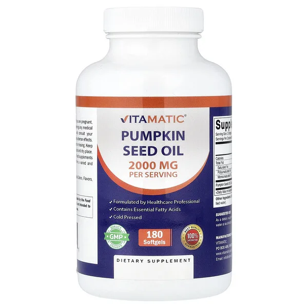 Vitamatic Pumpkin Seed Oil, 180 Softgels (1,000 mg per Softgel)