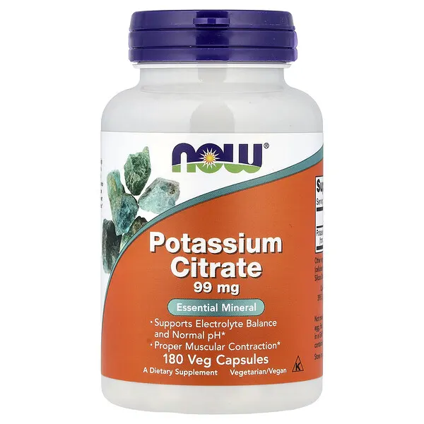 NOW Foods Potassium Citrate, 99 mg, 180 Veg Capsules