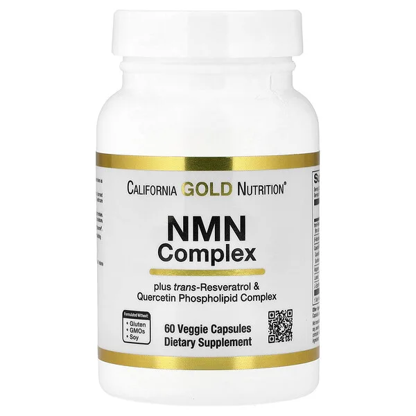 California Gold Nutrition NMN Complex with trans-Resveratrol, Quercetin Phytosome Complex, Apigenin, and Luteolin, 60 Veggie Capsules