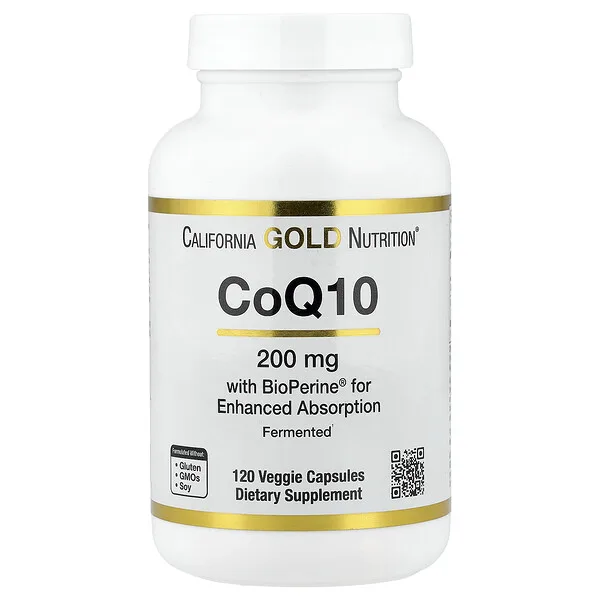 California Gold Nutrition CoQ10 with Bioperine® and Black Pepper Extract, Enhanced Biovailability, 120 Veggie Capsules