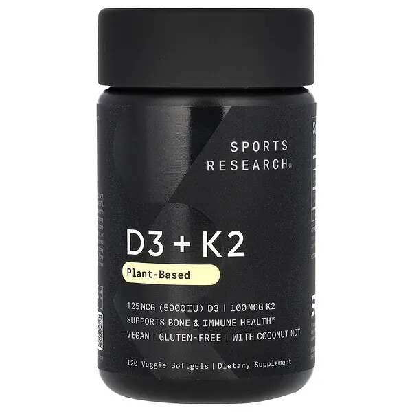 Sports Research D3 + K2, Plant-Based, 120 Veggie Softgels