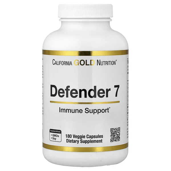 California Gold Nutrition Defender 7, with A, C, D3, B6, Zinc, Selenium & Beta-Glucan, 180 Veggie Capsules