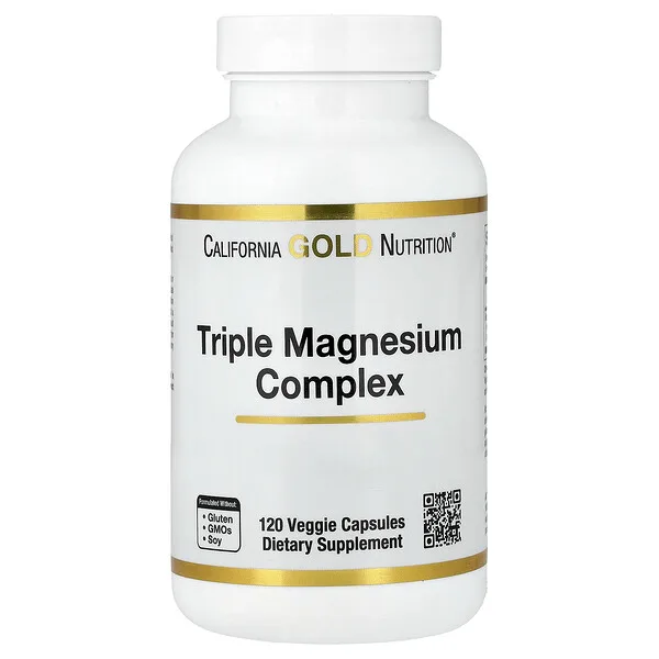 California Gold Nutrition Triple Magnesium Complex, Malate, Citrate & Bisglycinate Chelate, 120 Veggie Capsules (105 mg per Capsule)