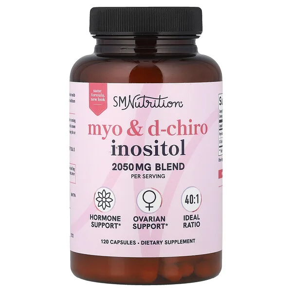 SMNutrition Myo & D-Chiro Inositol, Hormone & Ovarian Support, 40:1 Ideal Ratio, 120 Capsules