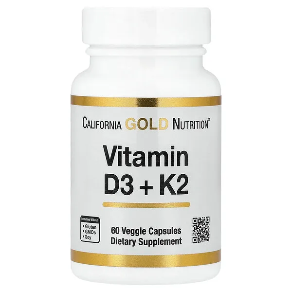 California Gold Nutrition Vitamin D3 + K2, 60 Veggie Capsules