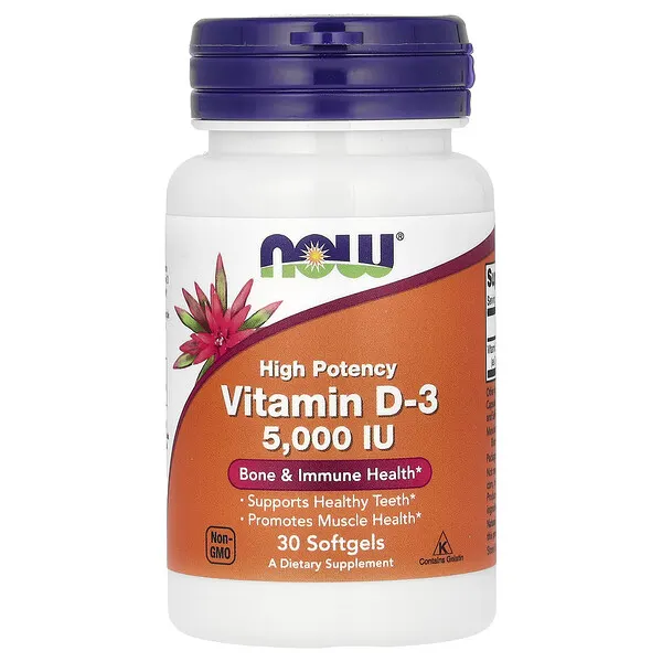 NOW Foods Vitamin D3, High Potency, 5,000 IU, 30 Softgels