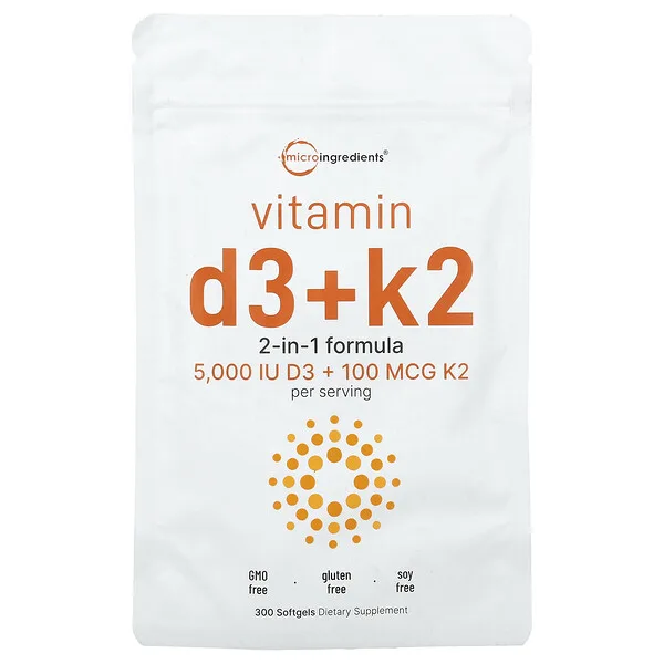 Micro Ingredients Vitamin D3 + K2, 300 Softgels