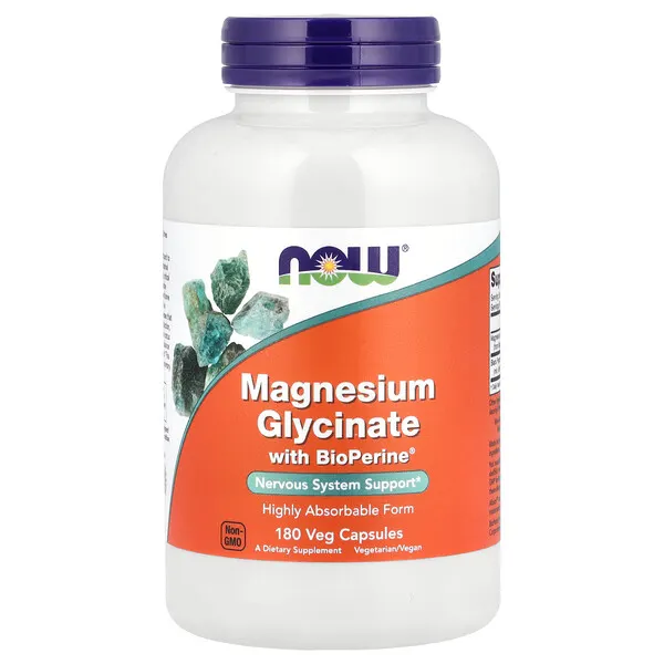 NOW Foods Magnesium Glycinate With BioPerine®, 180 Veg Capsules