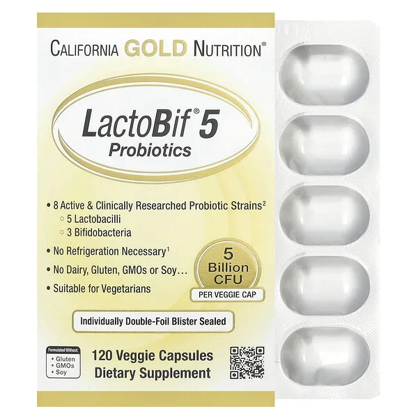 California Gold Nutrition LactoBif® 5 Probiotics, 5 Billion CFU, 120 Veggie Capsules
