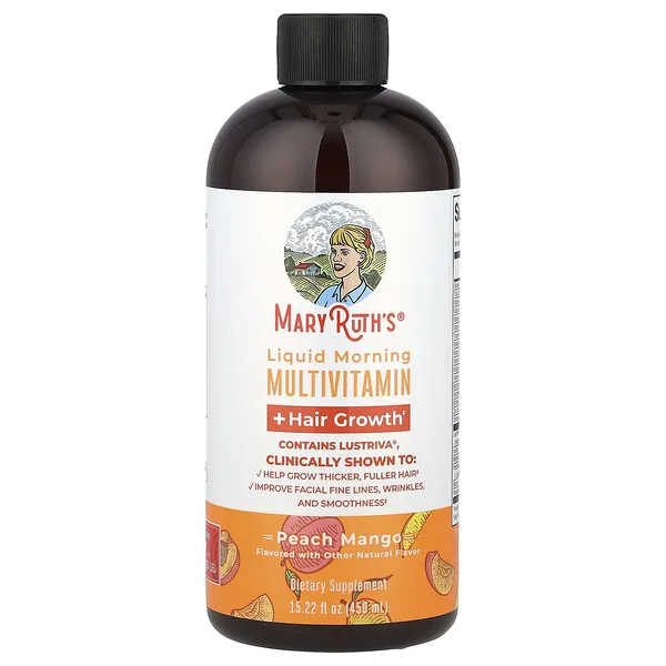 MaryRuth's Liquid Morning Multivitamin + Hair Growth, Peach Mango, 15.22 fl oz (450 ml)