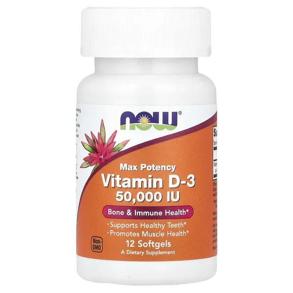NOW Foods Vitamin D-3, Max Potency, 50,000 IU, 12 Softgels