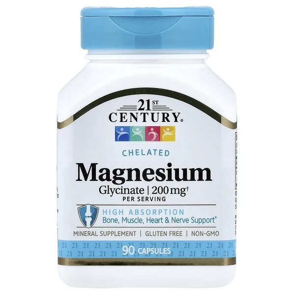 21st Century Chelated Magnesium Glycinate, 90 Capsules, (100 mg per Capsule)