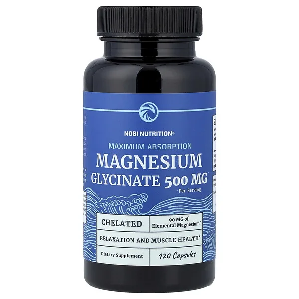 Nobi Nutrition Magnesium Glycinate, Maximum Absorption, Chelated, 120 Capsules (250 mg per Capsule)