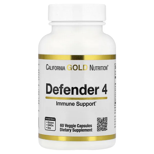 California Gold Nutrition Defender 4, with Vitamin C, Vitamin D, Zinc & Selenium, 60 Veggie Capsules