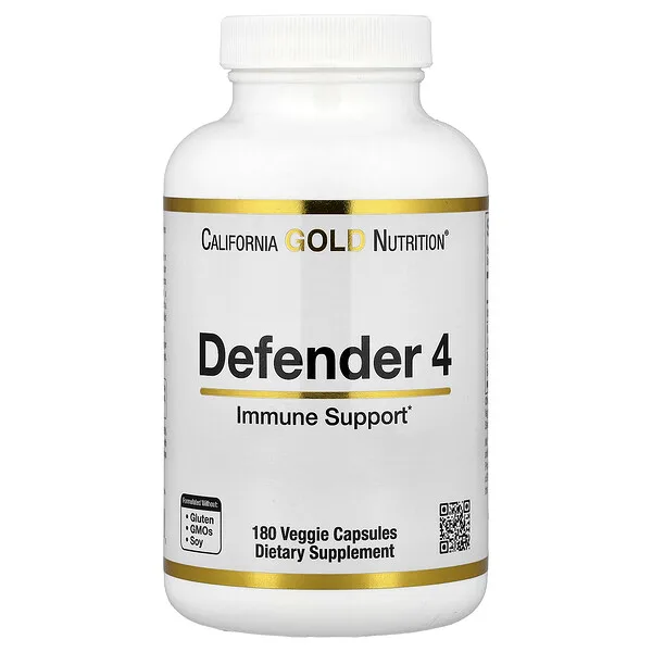 California Gold Nutrition Defender 4, with Vitamin C, Vitamin D, Zinc & Selenium, 180 Veggie Capsules