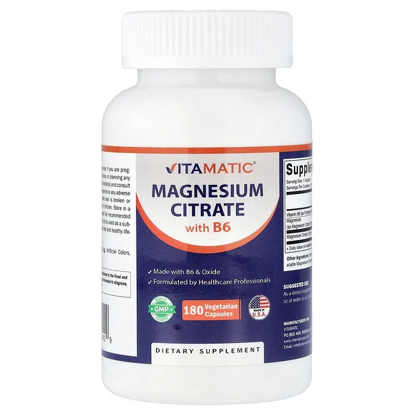 Vitamatic Magnesium Citrate with B6, 180 Vegetarian Capsules