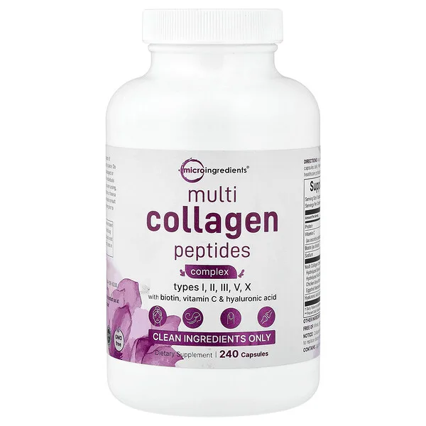 Micro Ingredients Multi-Collagen Peptides Complex with Biotin, Vitamin C & Hyaluronic Acid, 240 capsules