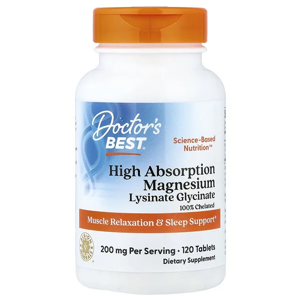 Doctor's Best High Absorption Magnesium Lysinate Glycinate, Chelated, Albion® TRAACS®, 120 Tablets (100 mg per Tablet)