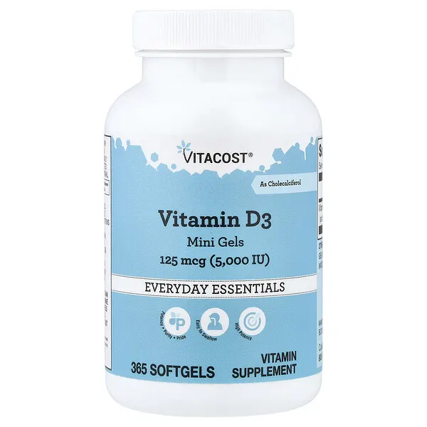 Vitacost Vitamin D3 Mini Gels, 125 mcg (5,000 IU), 365 Softgels