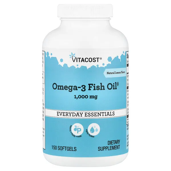 Vitacost Everyday Essentials, Omega-3 Fish Oil, Natural Lemon, 1,000 mg, 150 Softgels
