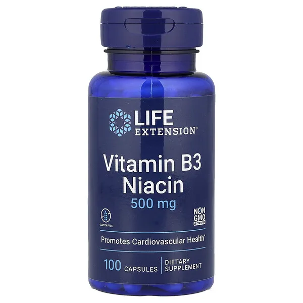 Life Extension Vitamin B3 Niacin, 500 mg, 100 Capsules