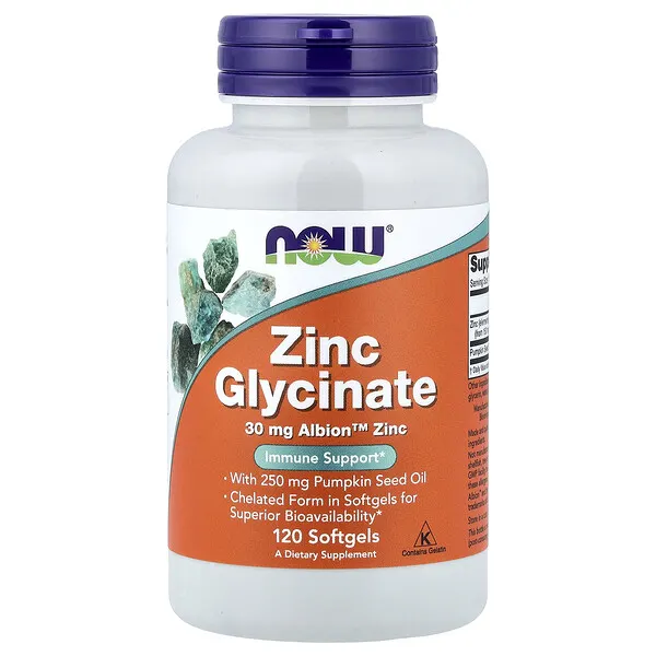 NOW Foods Zinc Glycinate, 120 Softgels