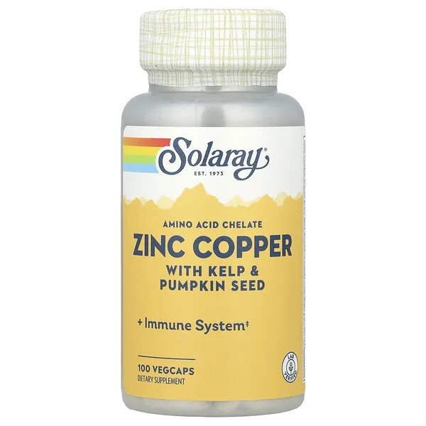 Solaray Zinc Copper with Kelp & Pumpkin Seed, 100 VegCaps