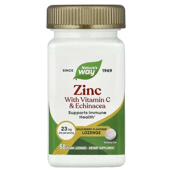 Nature's Way Zinc with Vitamin C & Echinacea, Wild Berry, 60 Vegan Lozenges