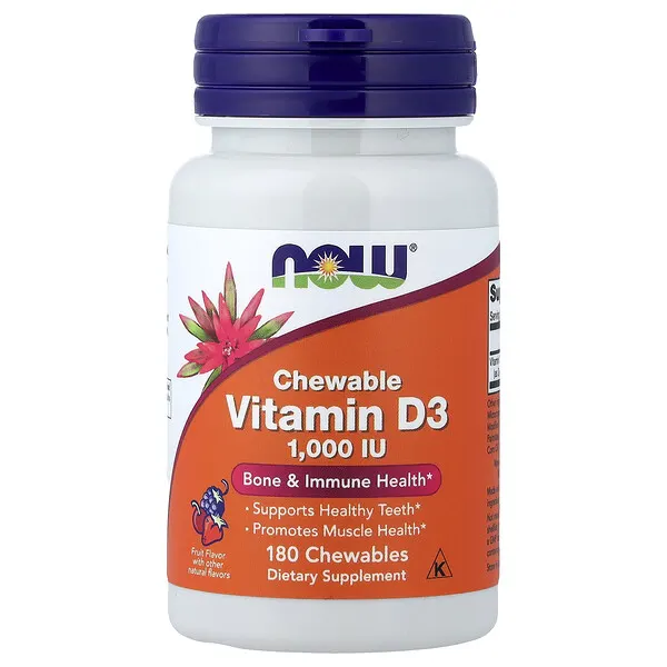 NOW Foods Chewable Vitamin D-3, Fruit, 25 mcg (1,000 IU), 180 Chewables